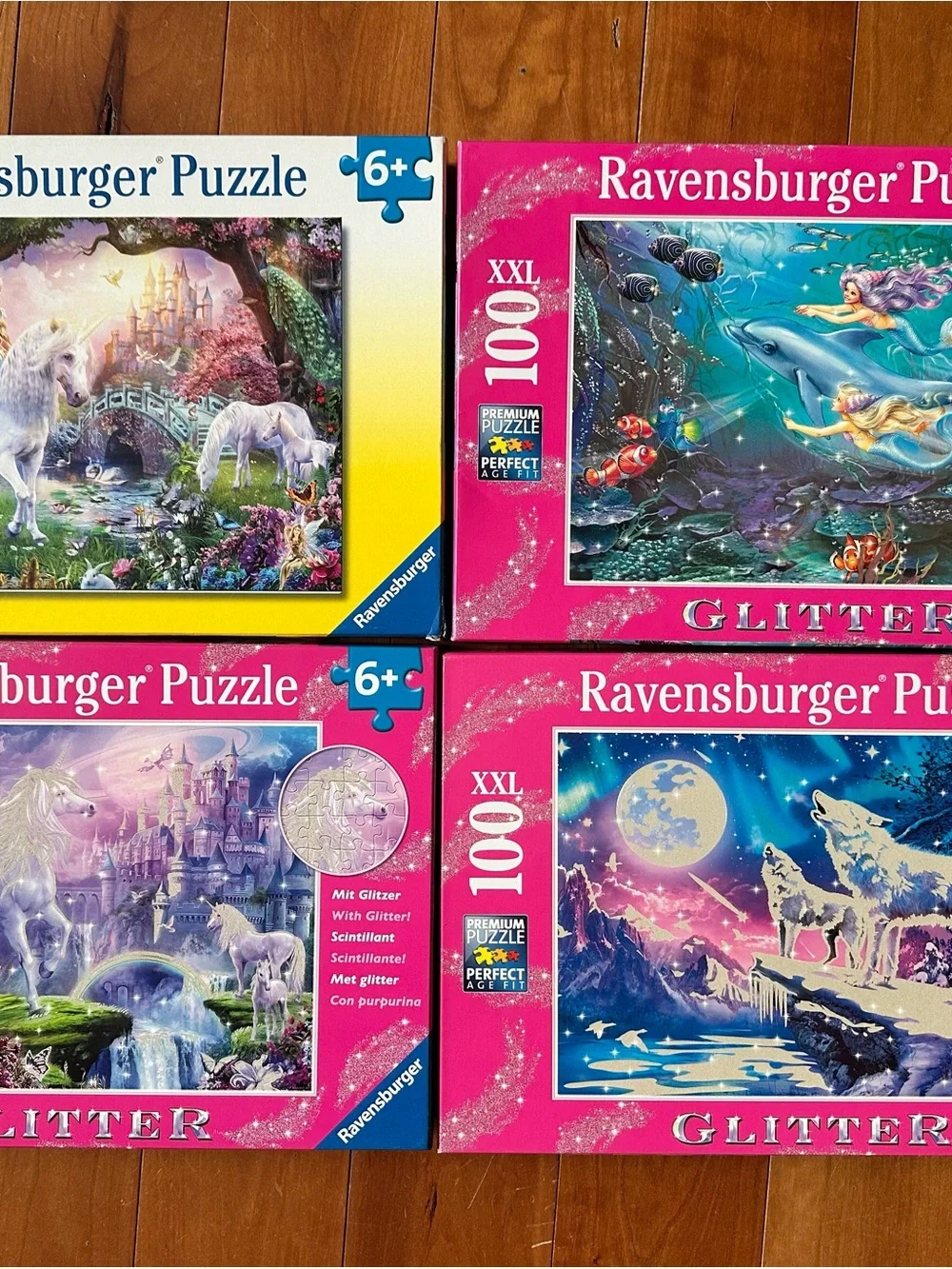 Ravensburger Glitter Puzzle Collection - Pink & Blue Scenes - 100-piece puzzles